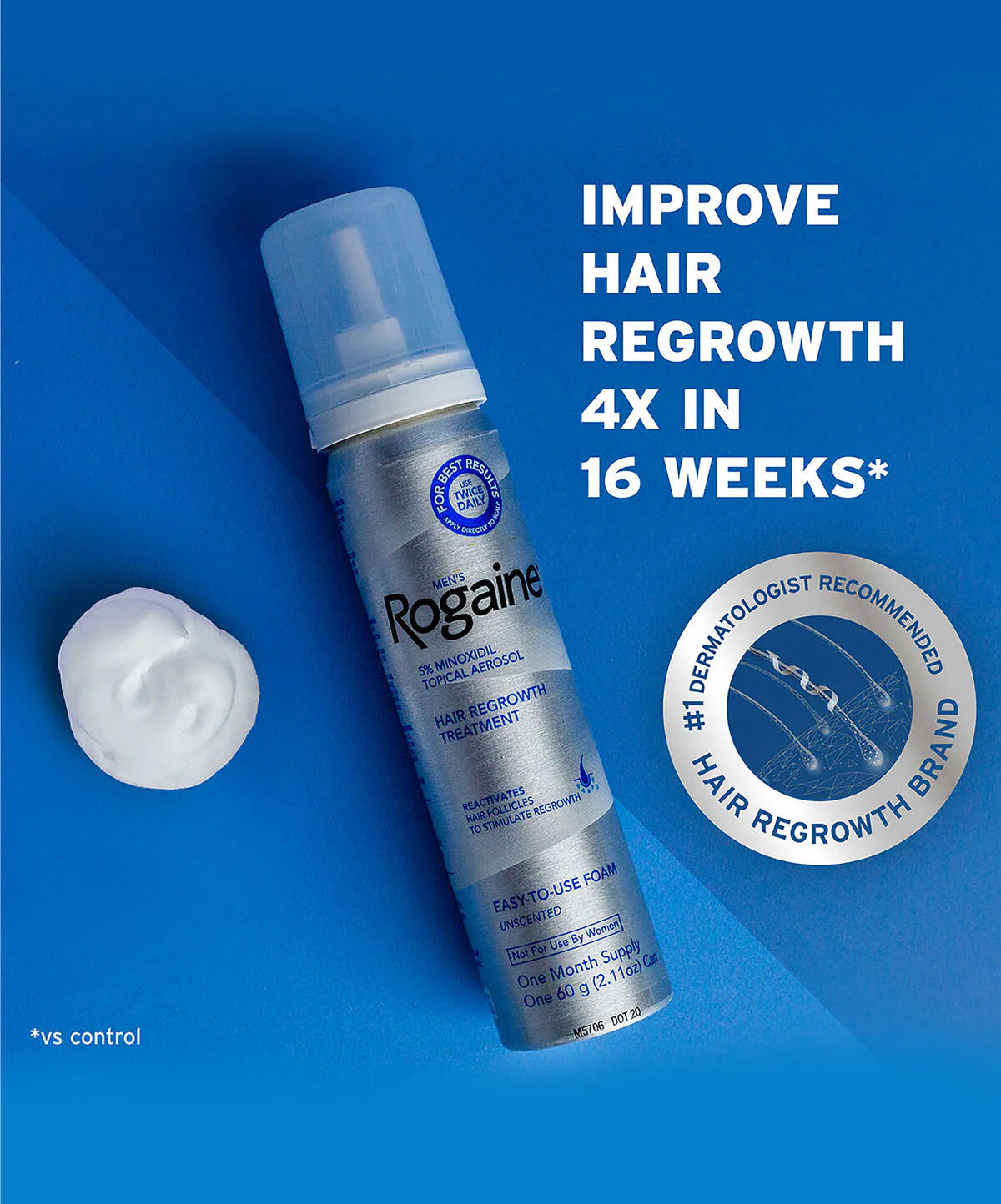 Men's ROGAINE® 5% Minoxidil Unscented Foam 3x60ml 3 Months Treatment - 🚚 FREE SHIPPING